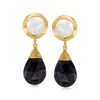 Ross-simons 7.5-8mm Cultured Pearl And Black Onyx Drop Earrings In 18kt Gold Over Sterling