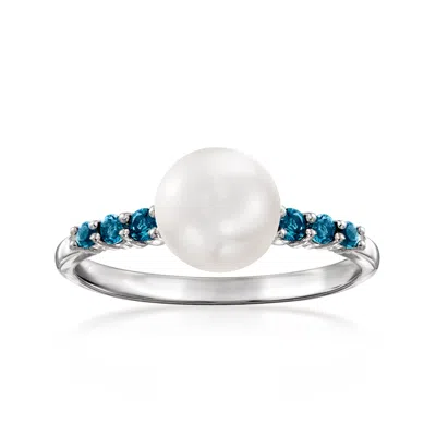 Ross-simons 7.5-8mm Cultured Pearl And . London Blue Topaz Ring In Sterling Silver