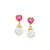 Ross-simons 7.5-8mm Cultured Pearl And Pink Topaz Heart Drop Earrings In 18kt Gold Over Sterling In Pink