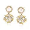 Ross-simons 7.5-8mm Cultured Pearl And White Topaz Drop Earrings In 18kt Gold Over Sterling In White