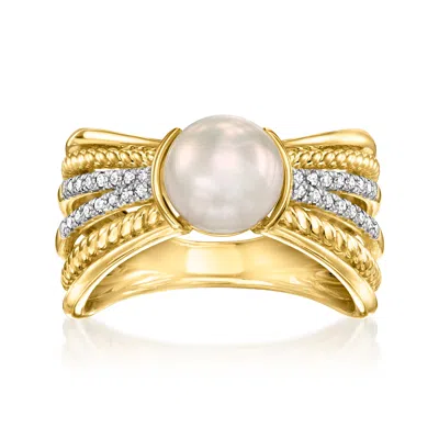 Ross-simons 7.5-8mm Cultured Pearl Multi-row Ring With . Diamonds In 18kt Gold Over Sterling