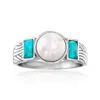 Ross-simons 7.5-8mm Cultured Pearl Ring With Turquoise In Sterling Silver In White