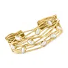 Ross-simons 7x5mm Cultured Pearl Highway Cuff Bracelet In 18kt Gold Over Sterling In Multi