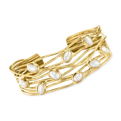 Ross-simons 7x5mm Cultured Pearl Highway Cuff Bracelet In 18kt Gold Over Sterling In Multi