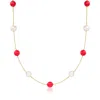 Ross-simons 8-8.5mm Cultured Pearl And 8mm Red Coral Bead Station Necklace In 14kt Yellow Gold In Multi