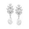Ross-simons 8-8.5mm Cultured Pearl And Cz Drop Earrings In Sterling Silver