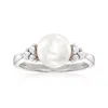 Ross-simons 8-8.5mm Cultured Pearl And . Diamond Ring In Sterling Silver In White