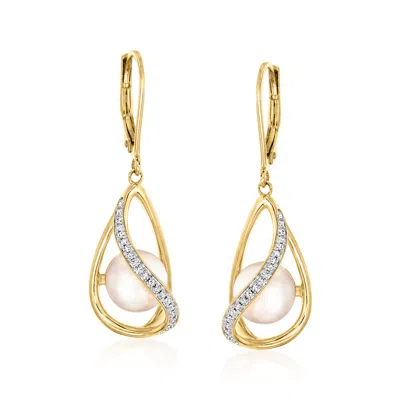 Ross-simons 8-8.5mm Cultured Pearl And . Diamond Swirl Drop Earrings In 18kt Gold Over Sterling