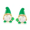 Ross-simons 8-8.5mm Cultured Pearl And Green Enamel St. Patrick's Day Gnome Earrings In 18kt Gold Over Sterling In Green