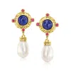Ross-simons 8-8.5mm Cultured Pearl And Lapis Drop Earrings With . Rhodolite Garnet In 18kt Gold Over Sterling In Purple