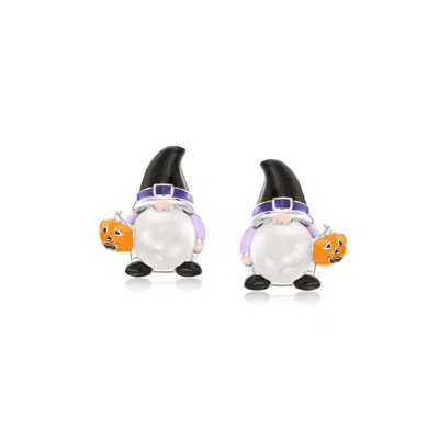 Ross-simons 8-8.5mm Cultured Pearl And Multicolored Enamel Halloween Gnome Earrings In Sterling Silver