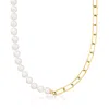 ROSS-SIMONS 8-8.5MM CULTURED PEARL AND PAPER CLIP LINK NECKLACE IN 18KT GOLD OVER STERLING
