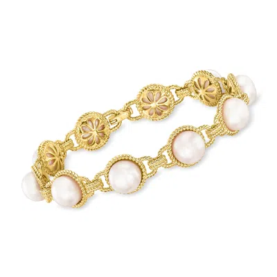 Ross-simons 8-8.5mm Cultured Pearl Bracelet In 18kt Gold Over Sterling In Multi