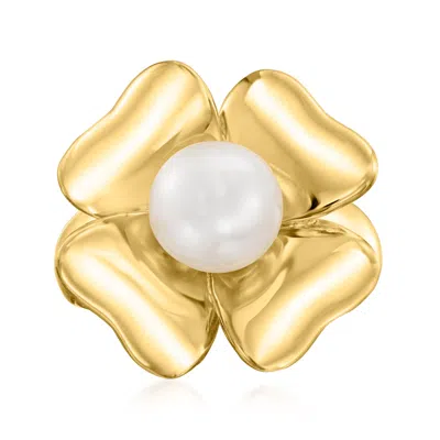 Ross-simons 8-8.5mm Cultured Pearl Clover Ring In 18kt Gold Over Sterling In Yellow