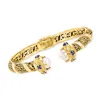 Ross-simons 8-8.5mm Cultured Pearl Cuff Bracelet With Lapis In 18kt Gold Over Sterling In Multi