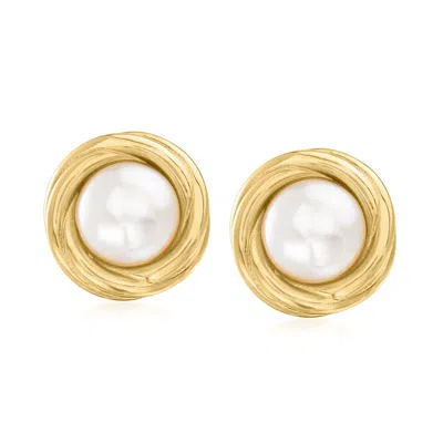 Ross-simons 8-8.5mm Cultured Pearl Love Knot Clip-on Earrings In 18kt Gold Over Sterling In Multi
