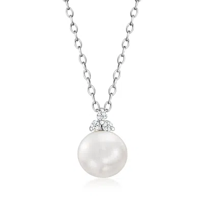 Ross-simons 8-8.5mm Cultured Pearl Pendant Necklace With Diamonds In Sterling Silver In Multi