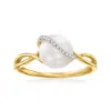 Ross-simons 8-8.5mm Cultured Pearl Ring With Diamond Accents In 14kt Yellow Gold In White