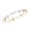 Ross-simons 8-8.5mm Cultured Pearl Seashell Bracelet In Sterling Silver And 18kt Gold Over Sterling In Multi