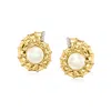 Ross-simons 8-8.5mm Cultured Pearl Seashell Earrings With White Topaz In 18kt Gold Over Sterling