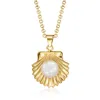 Ross-simons 8-8.5mm Cultured Pearl Seashell Pendant Necklace In 18kt Gold Over Sterling