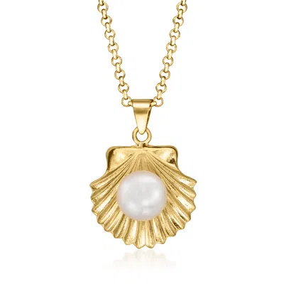 Ross-simons 8-8.5mm Cultured Pearl Seashell Pendant Necklace In 18kt Gold Over Sterling In Multi