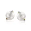 Ross-simons 8-8.5mm Cultured Pearl Stud Earrings With Diamond Accents In 14kt Yellow Gold In Silver