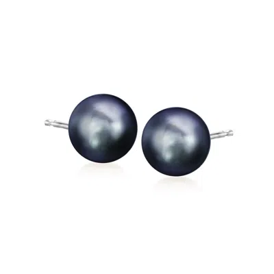 Ross-simons 8-9mm Black Cultured Pearl Stud Earrings In 14kt White Gold