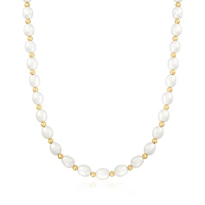 Ross-simons 8-9mm Cultured Oval Pearl Necklace With 14kt Yellow Gold In Multi