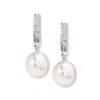 Ross-simons 8-9mm Cultured Pearl Dangle Earrings With Diamond Accents In Sterling Silver In White