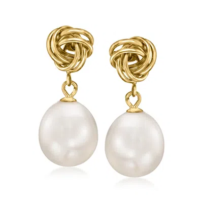 Ross-simons 8-9mm Cultured Pearl Love Knot Drop Earrings In 14kt Yellow Gold In Silver