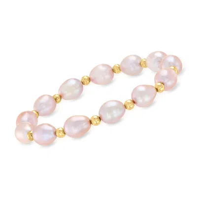 Ross-simons 8-9mm Pink Cultured Pearl And 14kt Yellow Gold Bead Bracelet In Multi