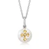 Ross-simons 8.5-9mm Cultured Pearl Cross Pendant Necklace With Diamond Accent In 14kt Yellow Gold And Sterling S In Multi