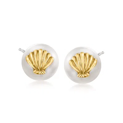 Ross-simons 8.5-9mm Cultured Pearl Seashell Stud Earrings In 14k Yellow Gold With Sterling Silver