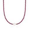 Ross-simons 8.5-9.5mm Cultured Pearl And Garnet Bead Necklace With 18kt Gold Over Sterling In Multi