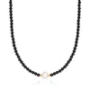 Ross-simons 8.5-9mm Cultured Pearl And 4-4.5mm Onyx Bead Necklace With 18kt Gold Over Sterling