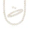 Ross-simons 8.5-9mm Cultured Pearl Jewelry Set: Earrings, Bracelet And Necklace In Sterling Silver In White