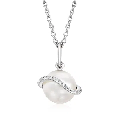 Ross-simons 8.5-9mm Cultured Pearl Pendant Necklace With Diamonds In Sterling Silver In Multi