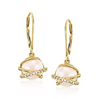 Ross-simons 8mm Cultured Pearl And . Diamond Drop Earrings In 14kt Yellow Gold In White