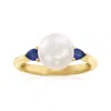 Ross-simons 8mm Cultured Pearl And . Sapphire Ring In 18kt Gold Over Sterling In Gold