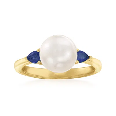 Ross-simons 8mm Cultured Pearl And . Sapphire Ring In 18kt Gold Over Sterling