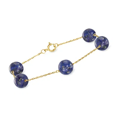 Ross-simons 8mm Lapis Bead Station Bracelet In 14kt Yellow Gold In Blue