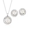 Ross-simons 9-10mm Cultured Pearl And . Cz Jewelry Set: Earrings And Pendant Necklace In Sterling Silver In Silver