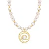 ROSS-SIMONS 9-12MM CULTURED PEARL AND HEMATITE BEAD SPIRAL NECKLACE IN 18KT GOLD OVER STERLING