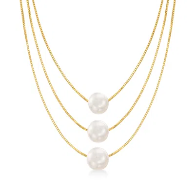 Ross-simons 9-9.5mm Cultured Pearl 3-strand Layered Necklace In 18kt Gold Over Sterling In Multi