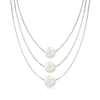 Ross-simons 9-9.5mm Cultured Pearl 3-strand Layered Necklace In Sterling Silver In Multi