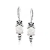 Ross-simons 9-9.5mm Cultured Pearl And Black Enamel Raccoon Drop Earrings In Sterling Silver In Silver