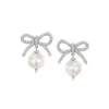Ross-simons 9-9.5mm Cultured Pearl And . White Topaz Bow Drop Earrings In Sterling Silver