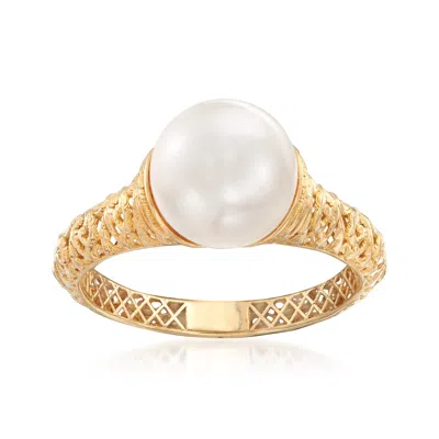 Ross-simons 9-9.5mm Cultured Pearl Filigree Ring In 14kt Yellow Gold In White