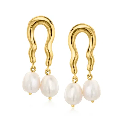 Ross-simons 9-9.5mm Cultured Pearl Wavy Drop Earrings In 18kt Gold Over Sterling In Yellow
